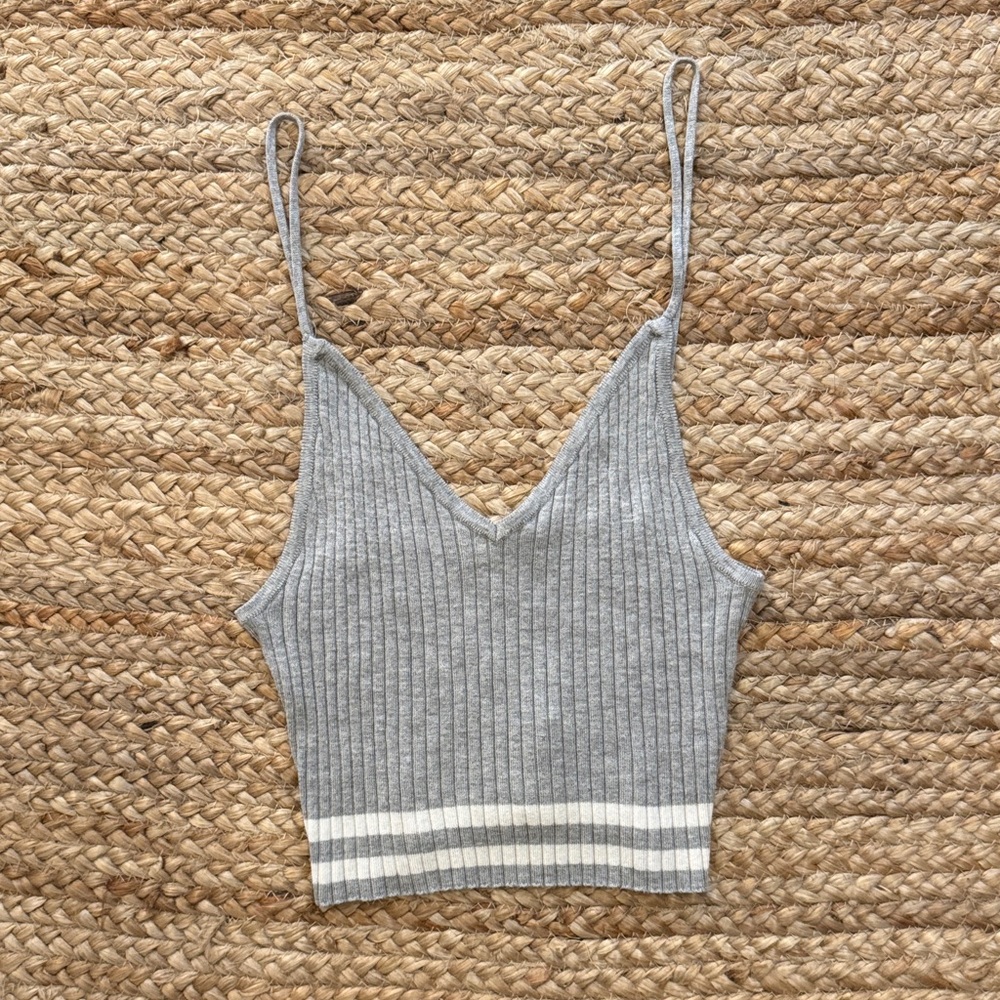 Gray Ribbed Knit Women's Top